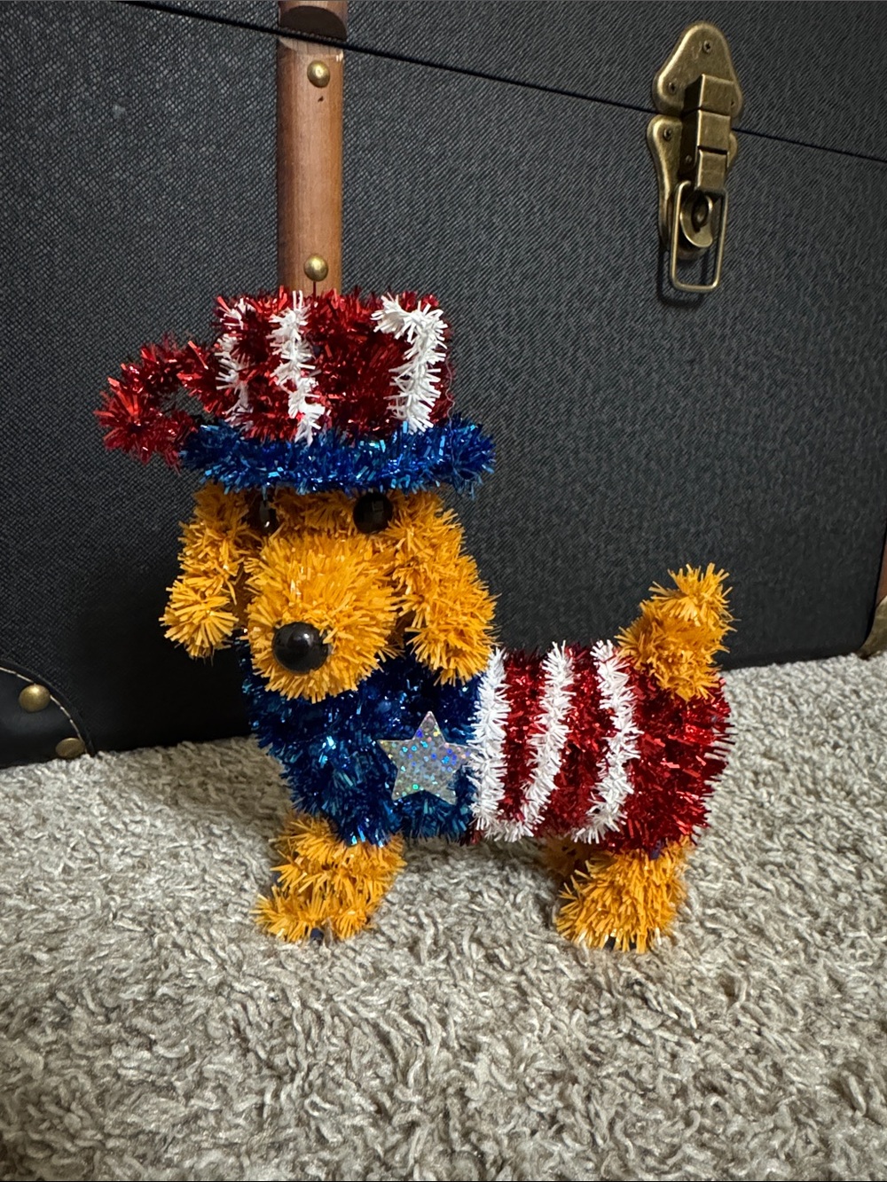 Patriotic Tinsel Dachshund Decoration - Red White Blue